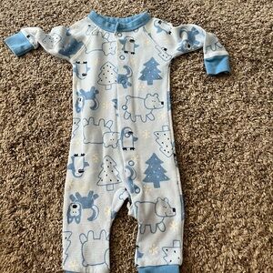 Cozy Blue Bear Print Kids Pajama Footies